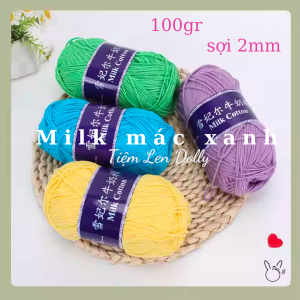 Len milk cotton 100gr mác xanh màu đơn loại 1 làm túi, áo, thú bông - Dolly Đà Lạt